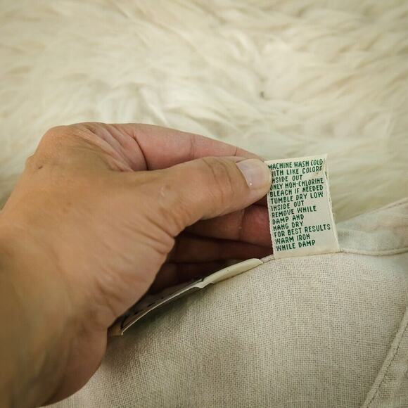 L.L. Bean Size Large L Tan Beige Neutral Collarless Button Long Sleeve Tunic Top - Picture 5 of 6